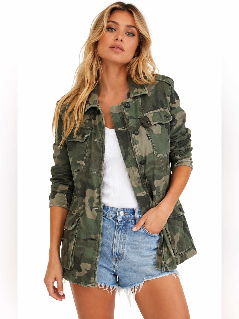 Free People Not Your Brothers Surplus Camo Military Army Cargo Jacket Medium
